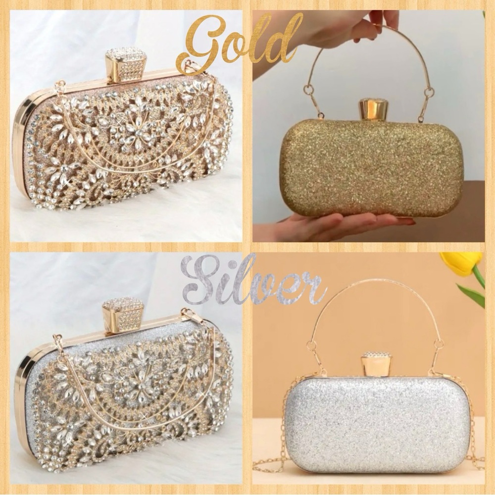 LUXURIOUS EVENING BAG IN GOLD OR SILVER CLUTCH OR CROSSBODY HANDBAG ✨NEW✨